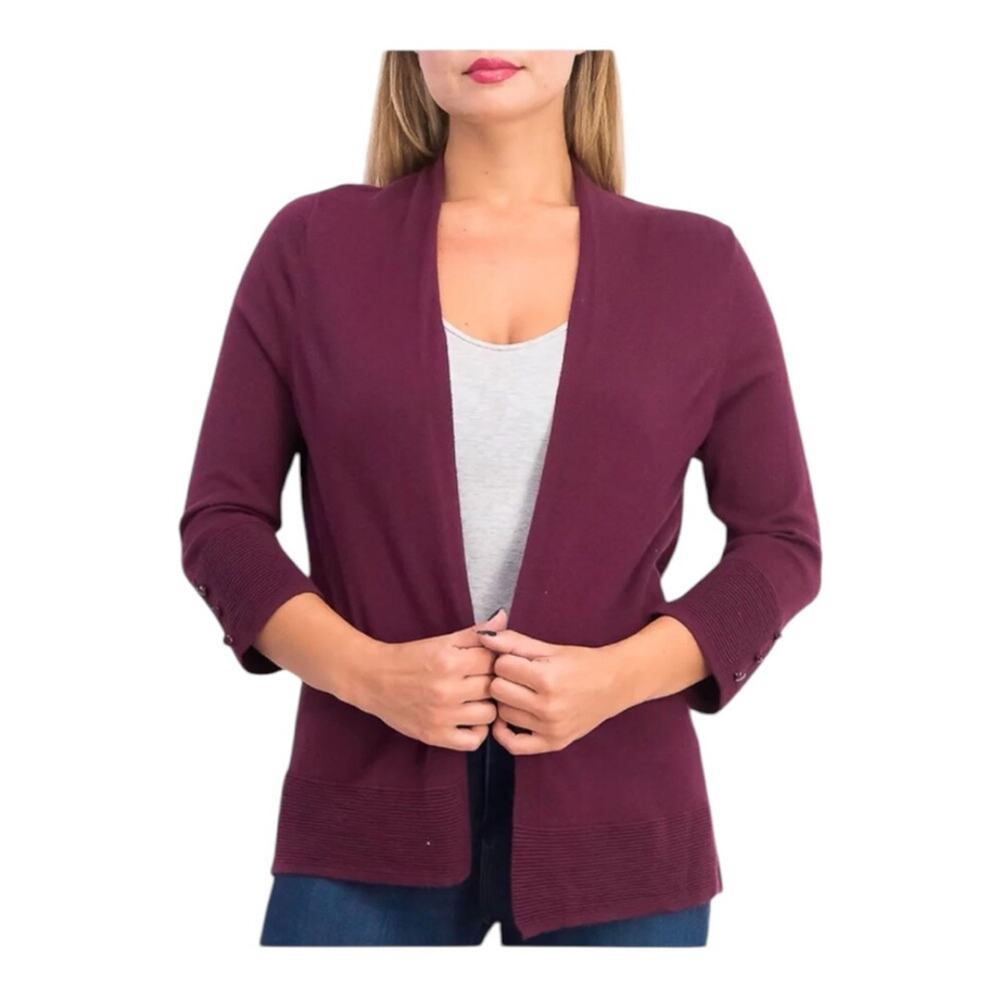 EVOLUTION by Cyrus Myna NWOT Women’s 3 Button Sleeve Cardigan Burgundy Small
